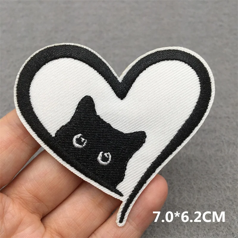Schwarz-weiße Aufnäher zum Aufbügeln für Kleidung, Cartoon-Katze, Aufnäher auf Kleidung, Stickerei-Patch, DIY-Applikationen, Abzeichen, Aufkleber – Detail 10