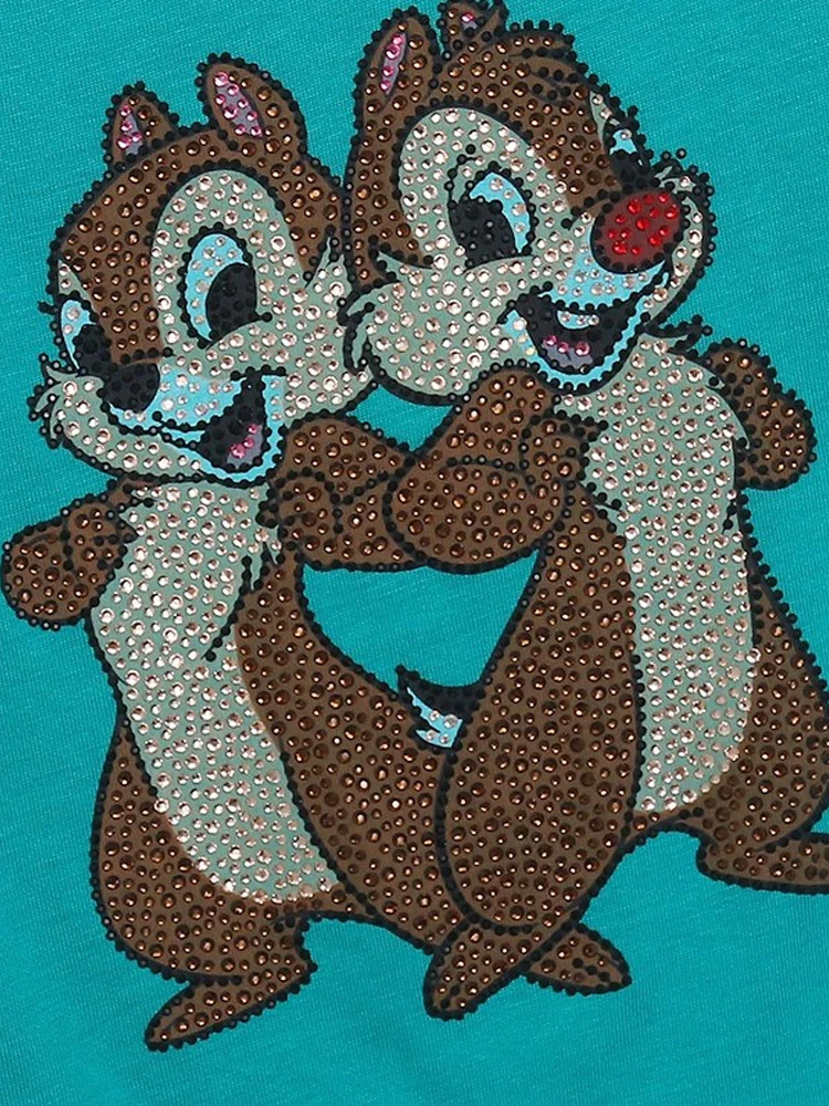 ديزني لاند والت ديزني العالم رقاقة آن ديل الكرتون طباعة الماس تي شيرت المرأة عادية قصيرة الأكمام س الرقبة البلوز المحملة القمم