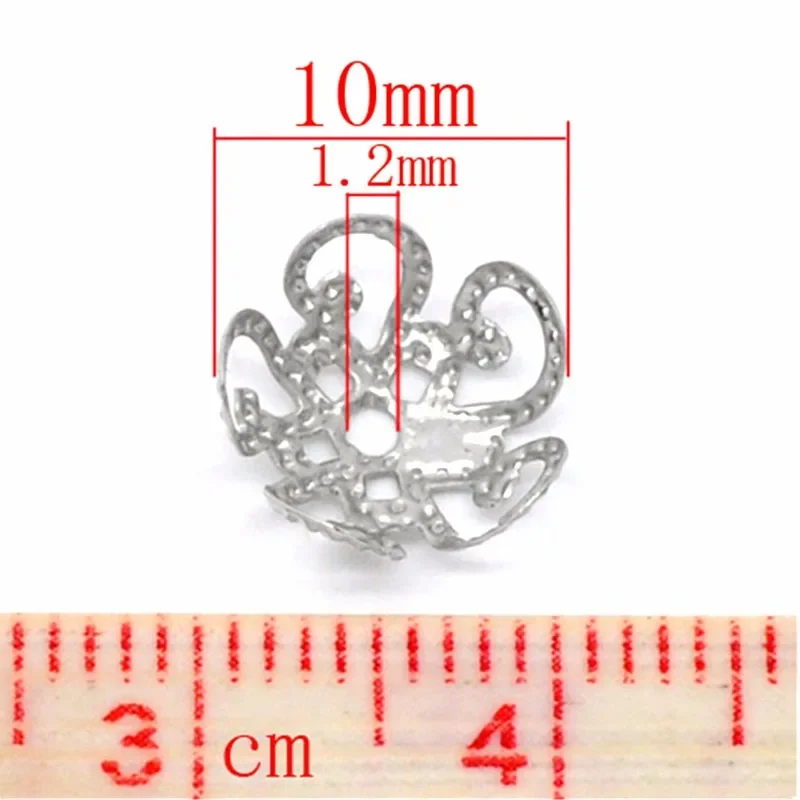 2500Pcs Silver Tone Alloy Hollow Flowers Beads Caps Jewelry DIY Findings 10x4mm