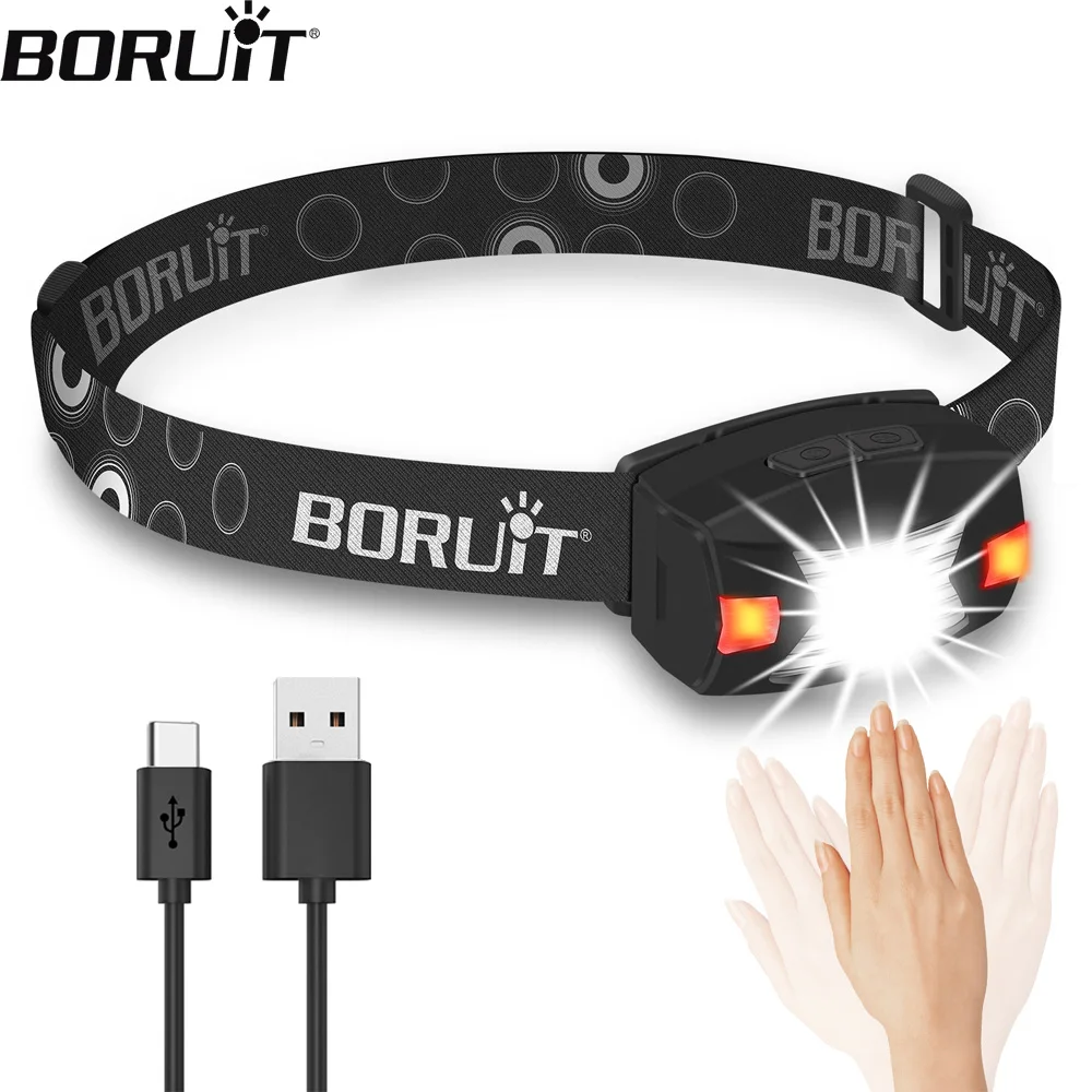 

BORUiT G7 LED Headlamp Sensor Headlight 350LM XPG USB Rechargeable IPX6 Waterproof Head Torch Camping Lantern Built-in battery