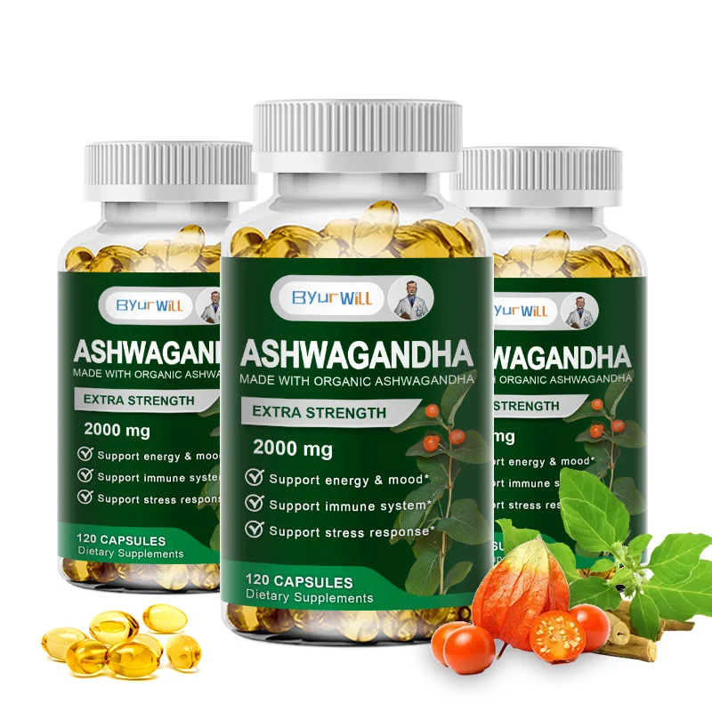 Cápsulas de extracto de Ashwagandha con pimienta negra - Alivio del estrés, cognitivo, salud del cerebro - 2000 mg de Ashwagandha para hombres y mujeres