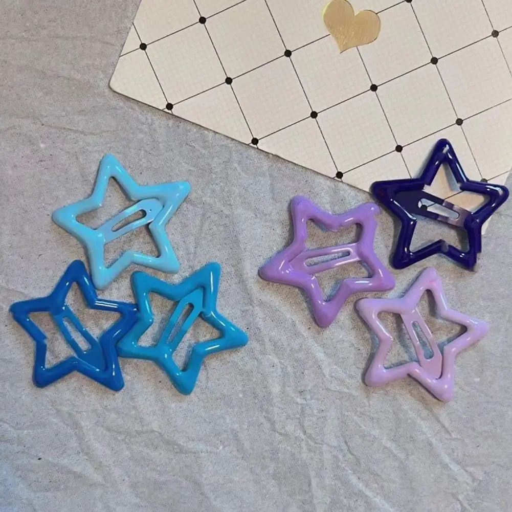 3PCS Purple Blue Star BB Hairclips Women Y2K Snap Hairpins Side Hair Barrettes Cool Girls Clip Boutique Kids Hair Accessories