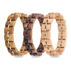 Vintage Wooden Mixed Stainless Steel Chain Wood Bracelets for Men Women Natural Stylish Wood Bangle