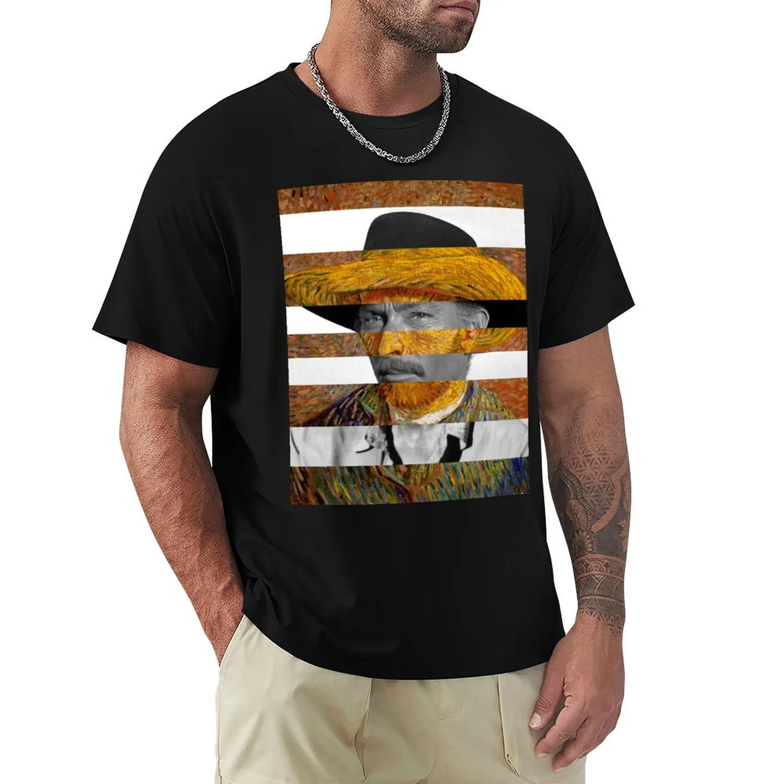 Camiseta con estampado de arte lineal simple de Autorretrato de Vincent Van Gogh y Lee Van Cleef