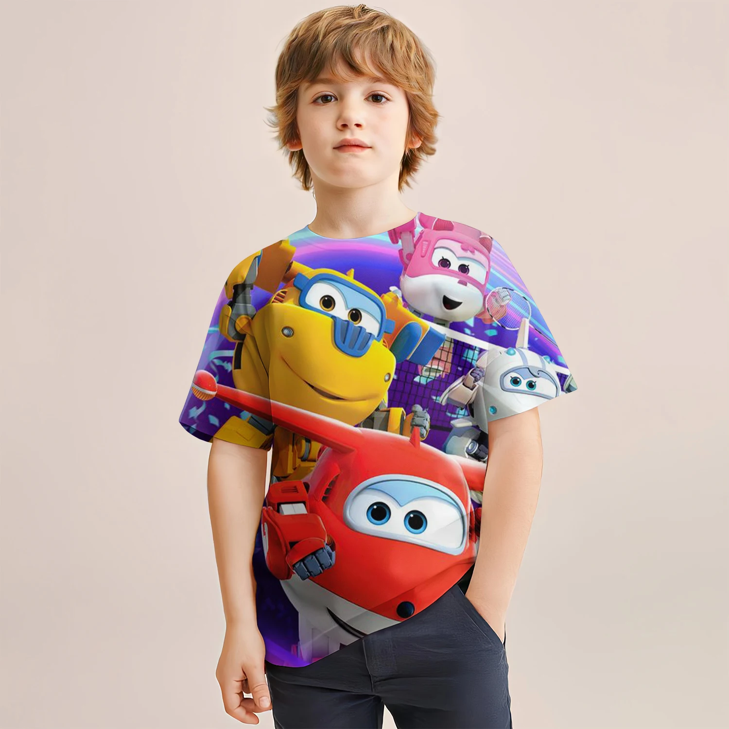 Sommerliches Casual 3D Super Wings Party-Oberteil Herren T-Shirt Damen Tee Jungen Top Kinder Eltern-Kind Schnelltrocknend Kurzarm Kinder-T-Shirt – Detail 7