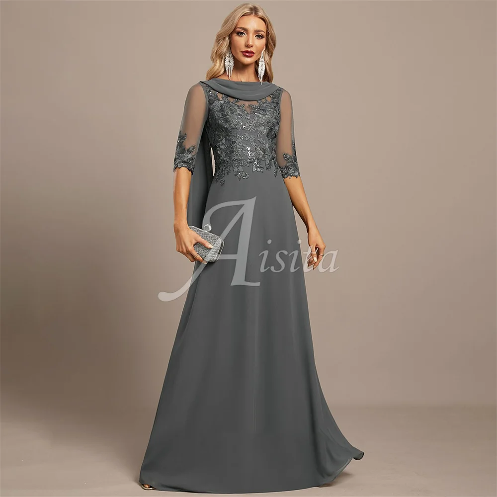 

Simple A-line Evening Dress Scoop Neck Floor-Length Chiffon Lace Party Dresses Formal Dresses Vestidos De Fiesta فساتين السهرة