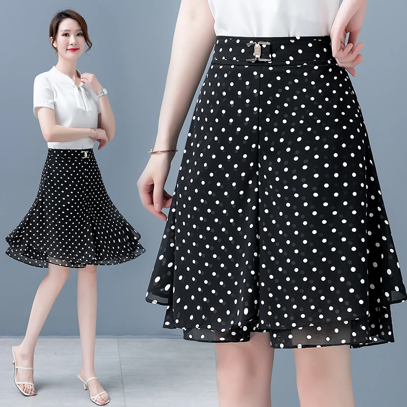 

Summer New Polka Dot Chiffon Skirt Pants Women's High Waist Slimming Casual Versatile Thin Hanging Sense Five Legs Commute Style