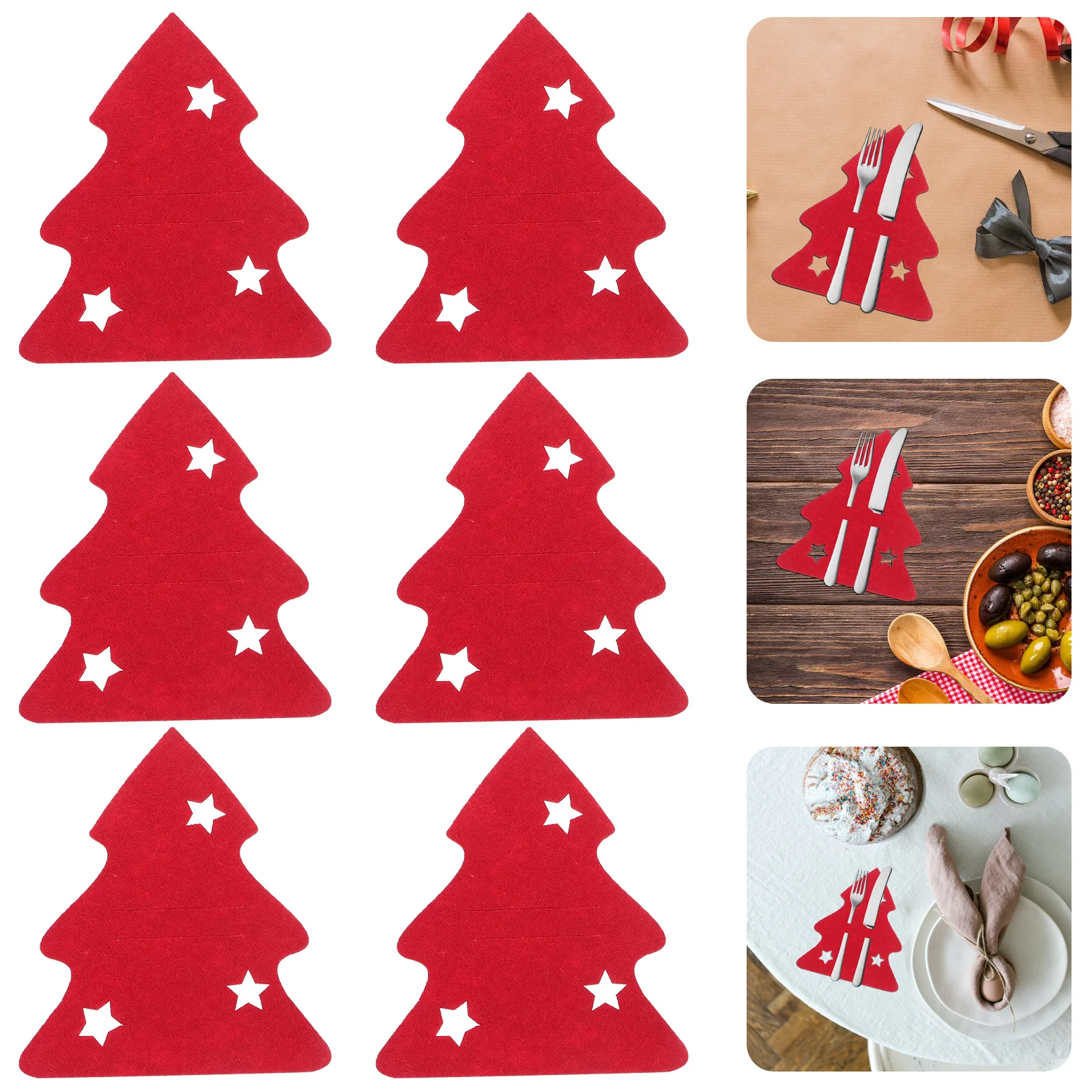 

8Pcs Christmas Tree Shaped Cutlery Pouches Reusable Tableware Bags for Party Silverware Storage Festive Table Decoration
