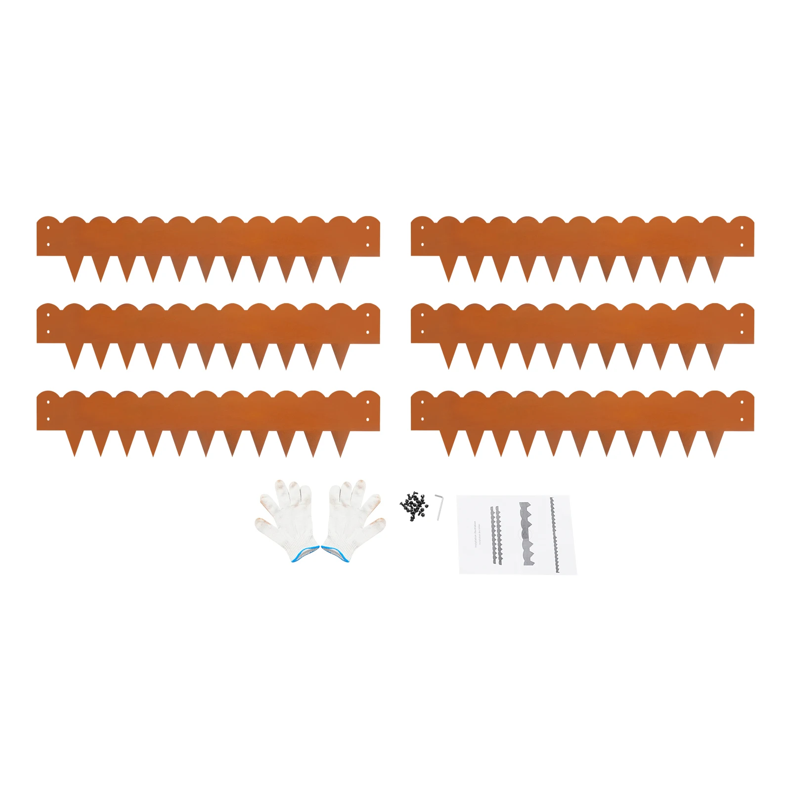 Bordure de jardin moderne en acier marron, kit de 6 pièces pliables pour pelouse avec dents de bordure et gants pour l'isolation des mauvaises herbes, idéal pour la cour, la ferme, la villa