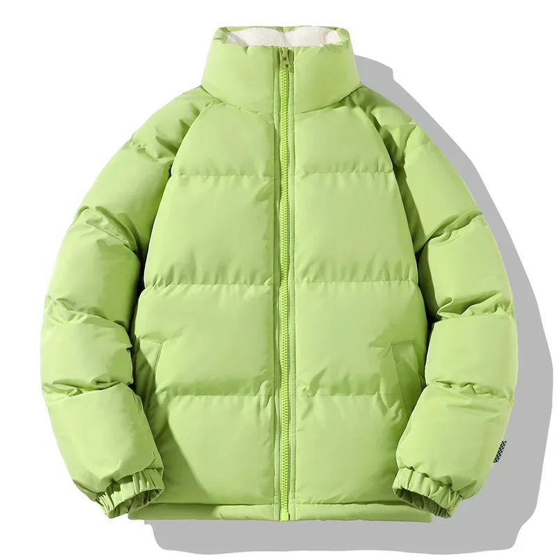 Casual Stand Collar Puffer Jacket Fleece Lined Thick Warm Cotton Coat Loose Fit Daily Fashion Winter Outerwear Men Women Unisex