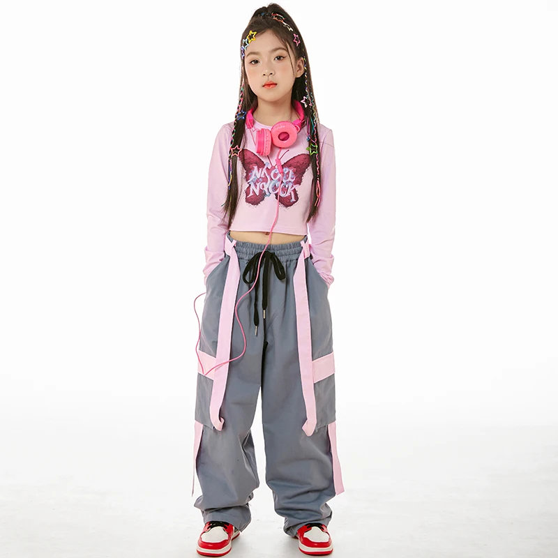 New Jazz Modern Dance Costumes For Girls Long Sleeved Hiphop Pants Suit Children Hip Hop Streetwear Performance Clothes DN16346