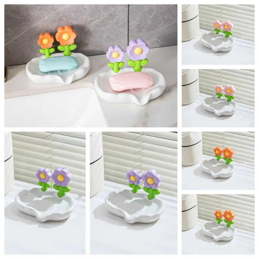 Flower Shape Ceramic Soap Dishes Self Draining No Water Accumulation Soap Box Extend Soap Life Keep Soap Bars Dry Soap Tray