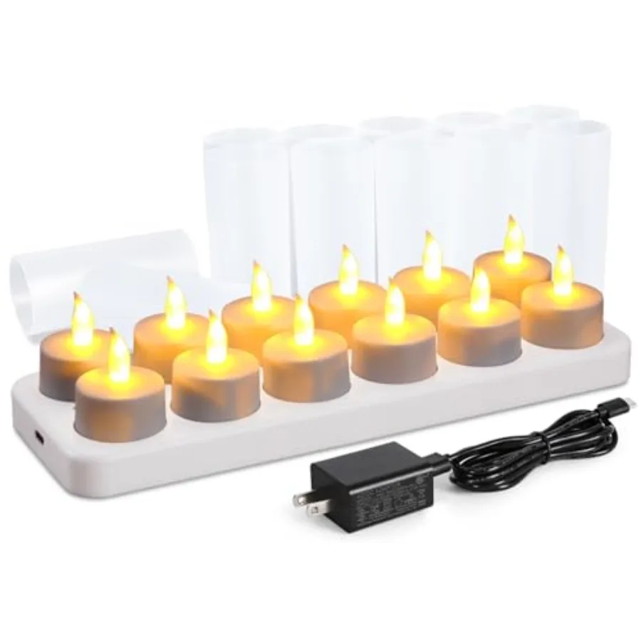 

Rechargeable Tea Lights Flickering Flameless Candles with Charging Base and AC Adapter Romantic for Lantern Party Restaurants W