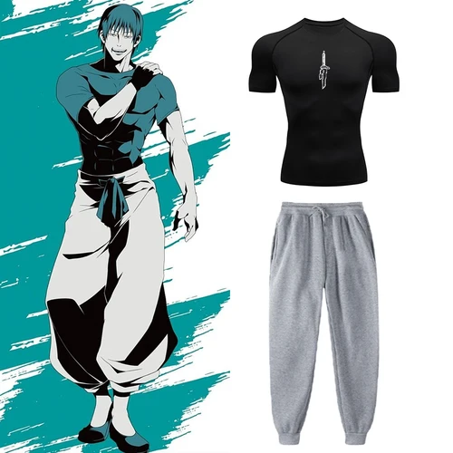 Imagen 2 del producto Conjunto de camisa de compresión de Anime Jujutsu Kaisen Toji, conjunto de rendimiento informal, camiseta de secado rápido para entrenamiento atlético para hombre + pantalones de chándal Unisex