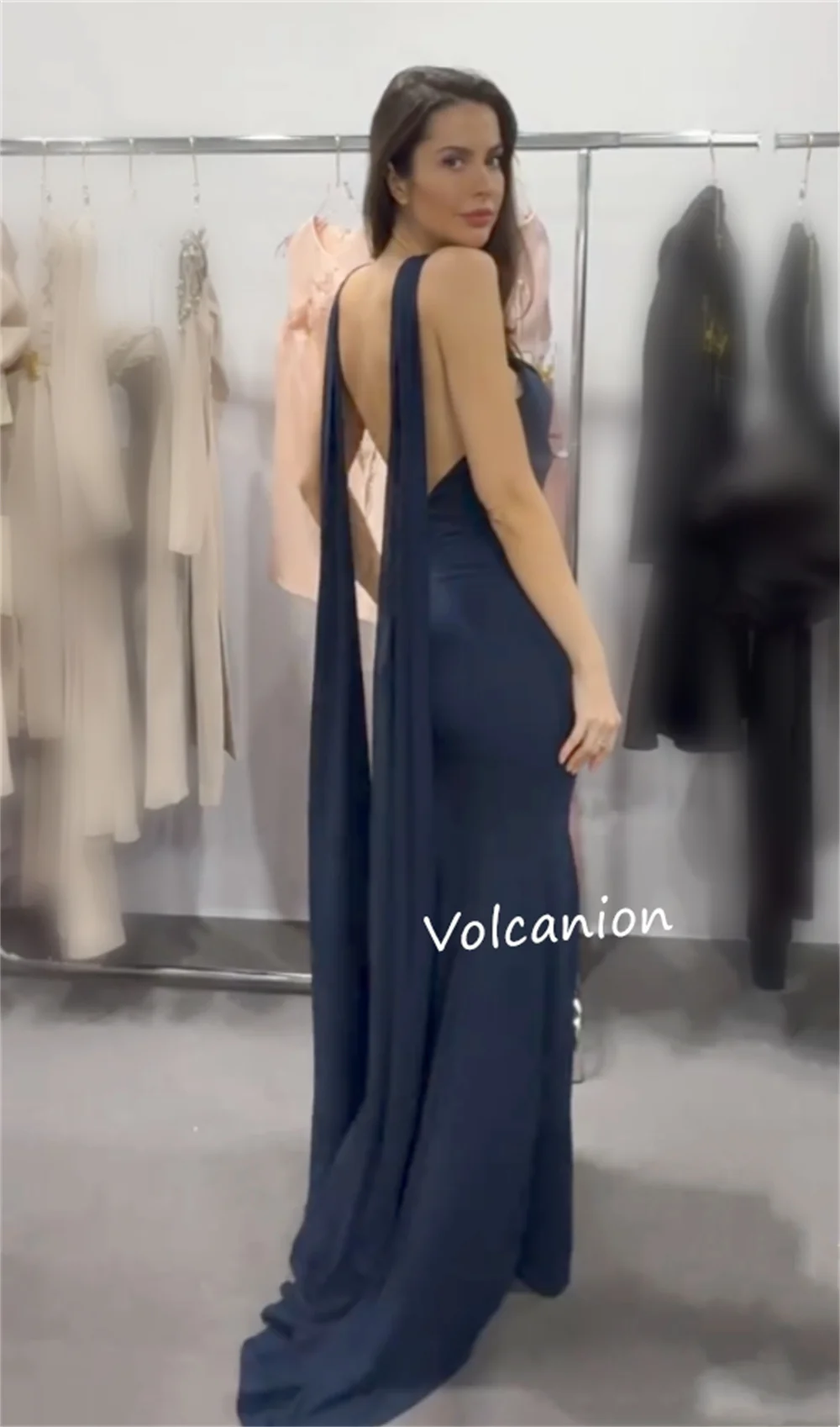 Customized Jersey Pleat Beading Trumpet Halter Long Dresses Bespoke Occasion Party Elegant Classic Matching