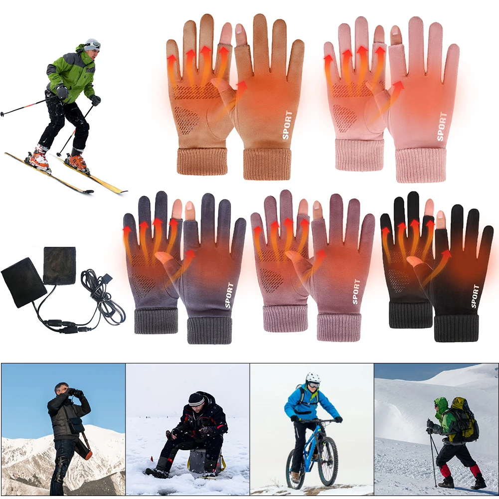 USB-Heiz handschuhe Hand wärmer Touchscreen Voll finger Winter beheizte Handschuhe verdickt Outdoor-Ski Motorrad Fahrrad handschuhe