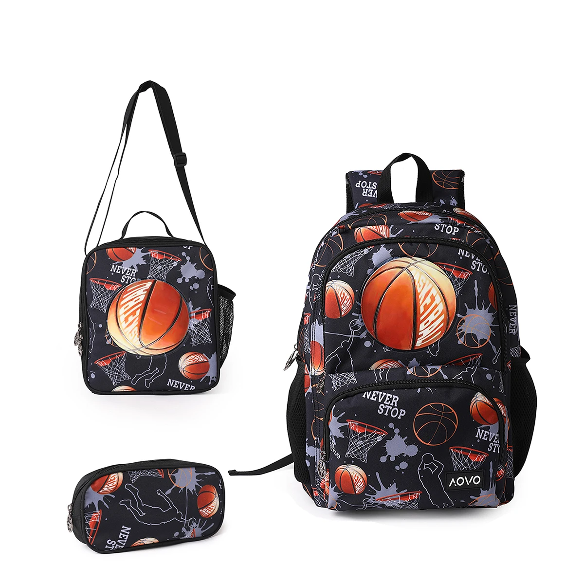 

Basketball Backpack Three-Piece global soccer Supply Accessories including Lunch Bag & Pencil Case for Back-to-School Season