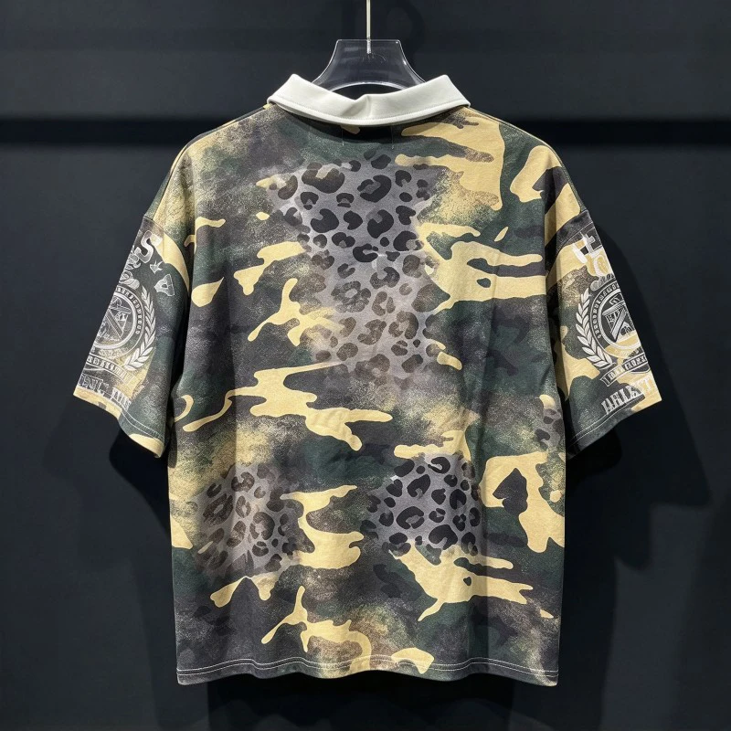 Nail Bead Colored Letter Printed Graffiti Skull Half Zip Lapel Tops Tie Dye MAJESTIK Tshirts Summer Men Women Hiphop Streetwear
