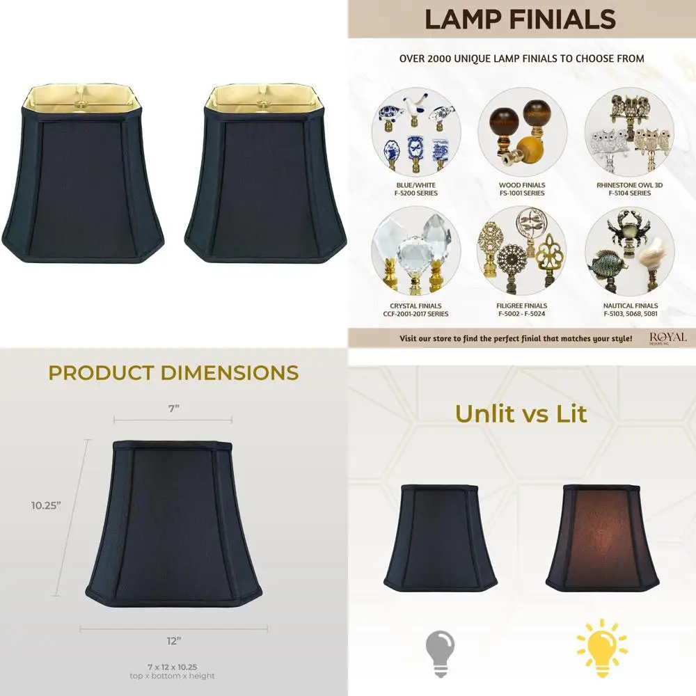 

Базовые абажуры с квадратным угловым колокольчиком черного золота, 7,5 x 12 x 10,25, 2 шт., идеально подходят для улучшения домашнего освещения