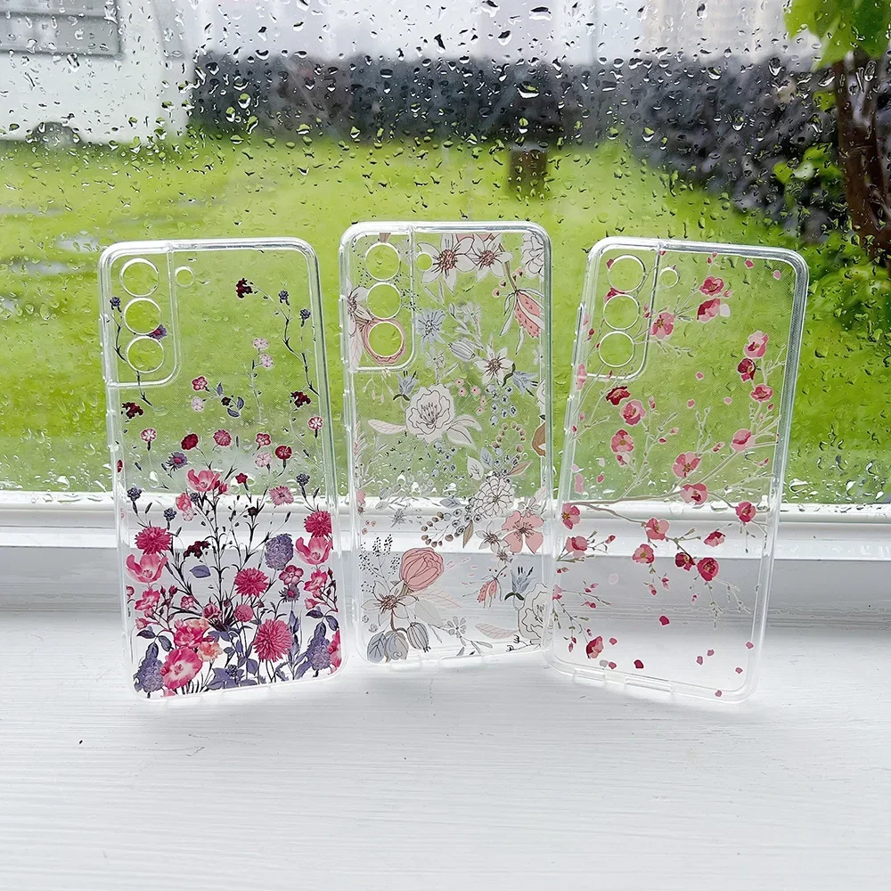 for Samsung Galaxy S26 S25 S24 S23 S22 S21 Ultra Plus FE 5G A54 A53 A73 A52S A33 Case Cute Flower Clear Soft Full Camera Cover