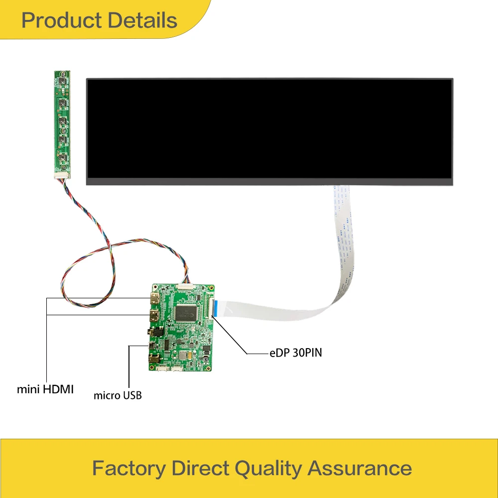 LESOWN 12.6 inch 515x1920 LCD IPS Touch Widescreen Module HDMI USB-C 5V Powered Long Bar PC Sensor Pannel Display for Laptop