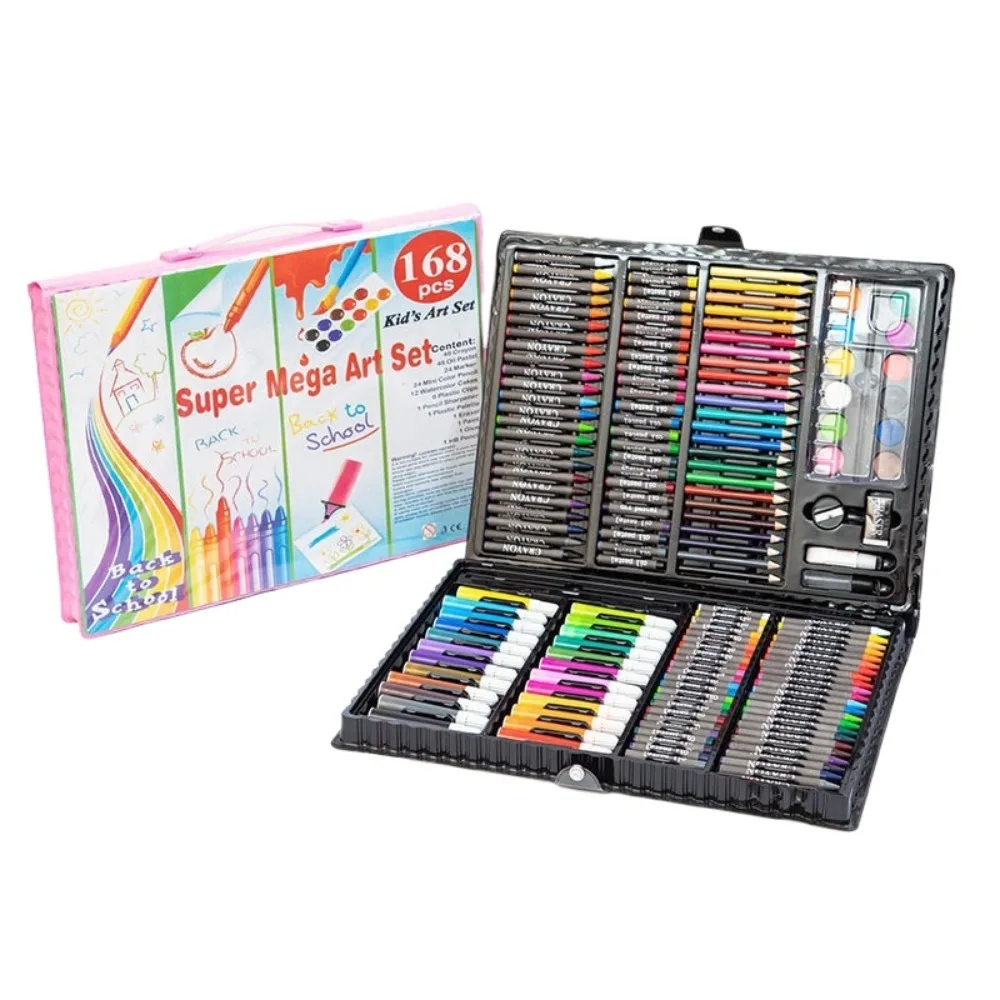 168 Uds. Suministros escolares de oficina, juego de dibujo artístico, pasteles al óleo, marcadores de acuarela, Kit de pintura para niños, estudiantes, regalo escolar