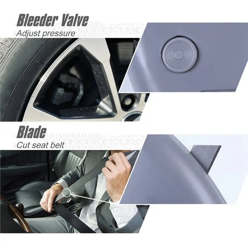 ABVJ-Tire Depth Gauge Pressure Safety Hammer Escape Lighting Car Onboard Compass Nozzel Multifunctional Driving Safety Tools
