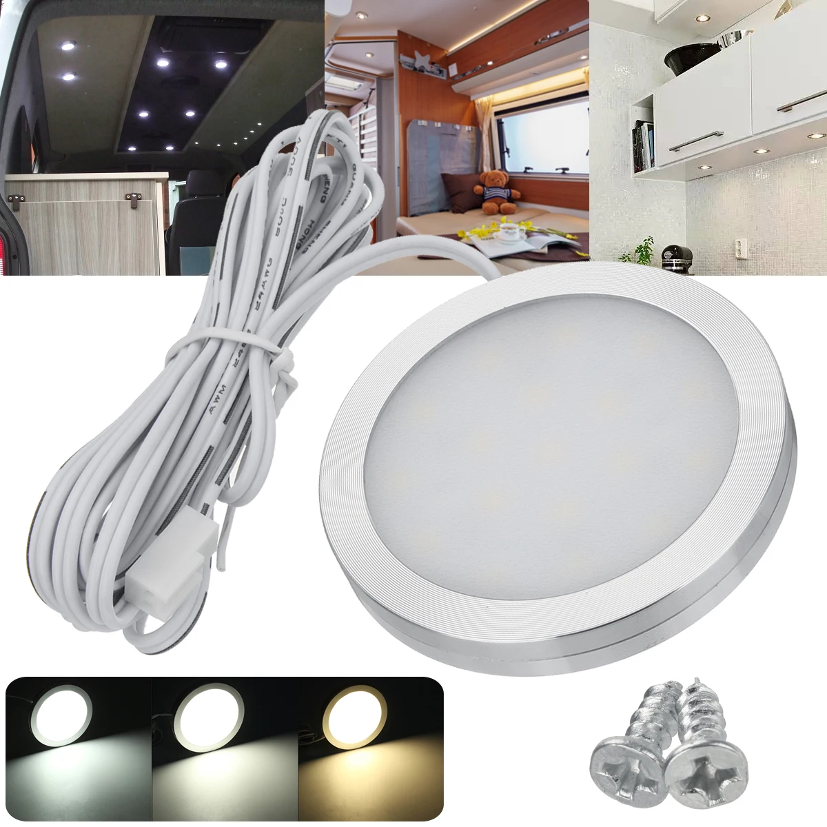 1/2PCS 12V LED Car Round Ceiling Dome Roof Light Interior Light Lamp For VW T4 T5 Camper Van Caravan Motorhome Boat RV Van