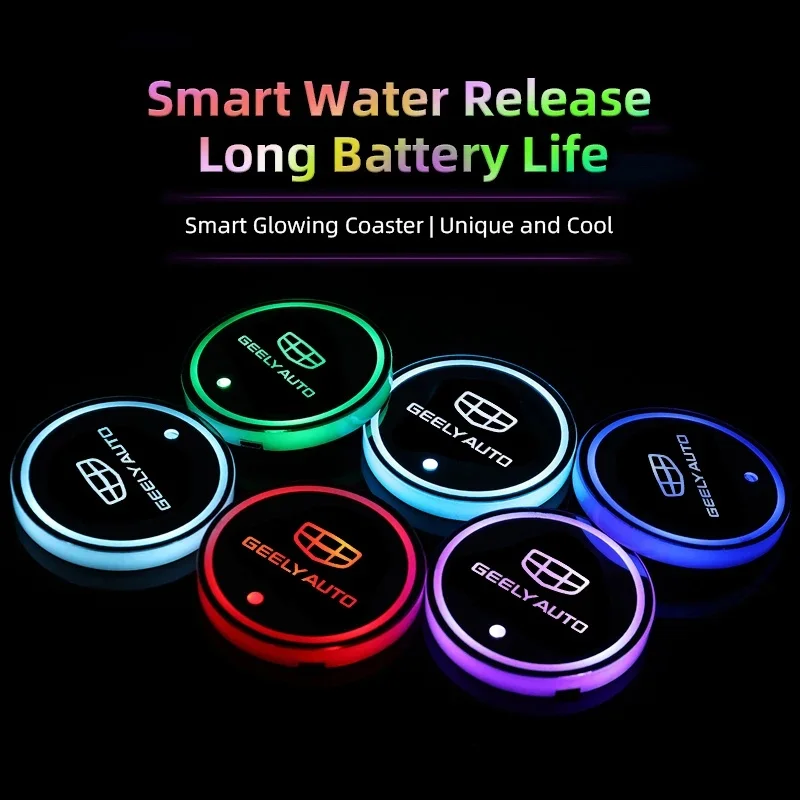 

2Pcs Glowing Car Cup Holder Coaster for Geely Monjaro Atlas Emgrand Boyue Coolray Lynk & Co 01 02 03 USB Rechargeable LED Light