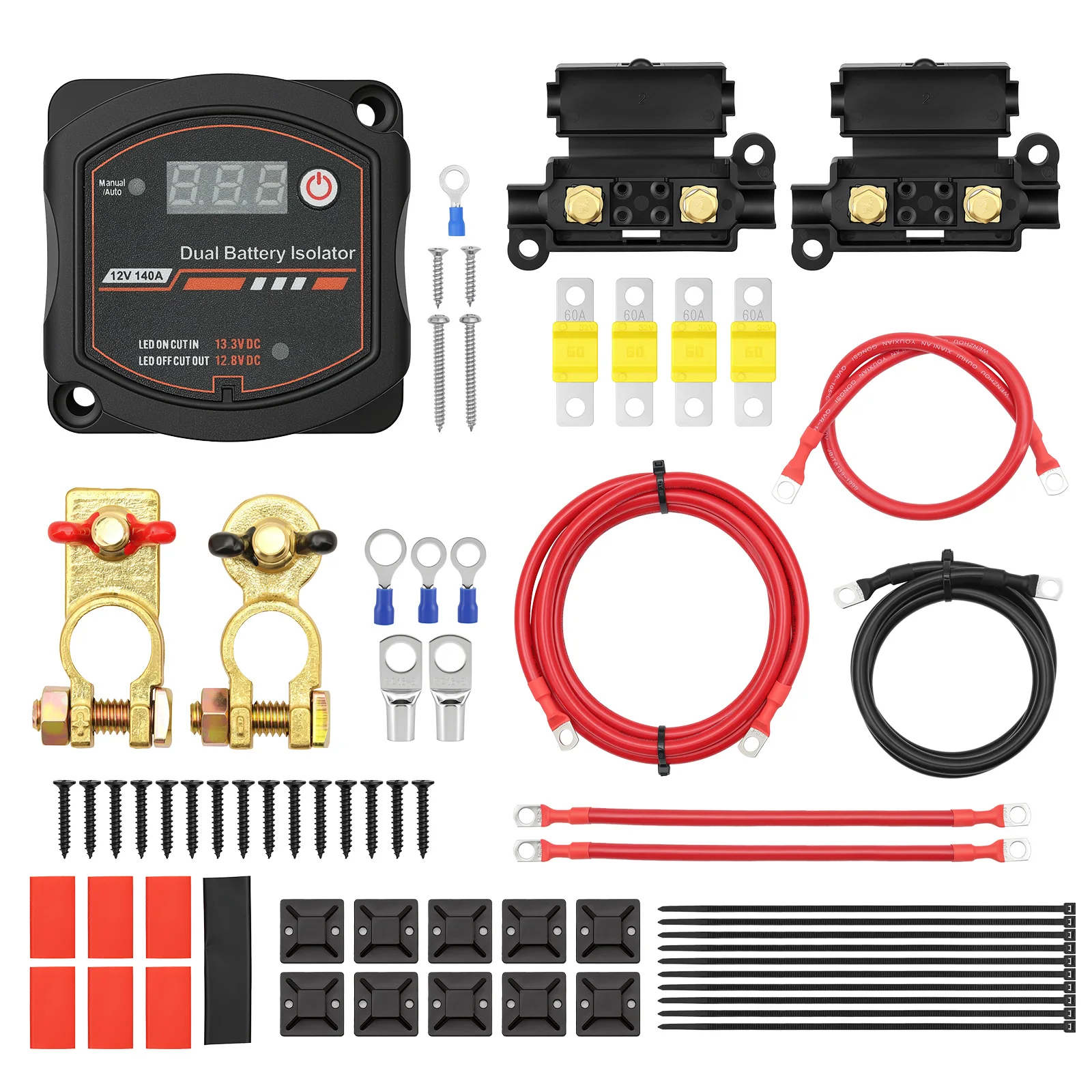 Battery Isolator Kit 12V 140A Voltage Sensitive Setting Split Charge Dual Car Relay Adjustable VSR Car Accessories AMP For Boats