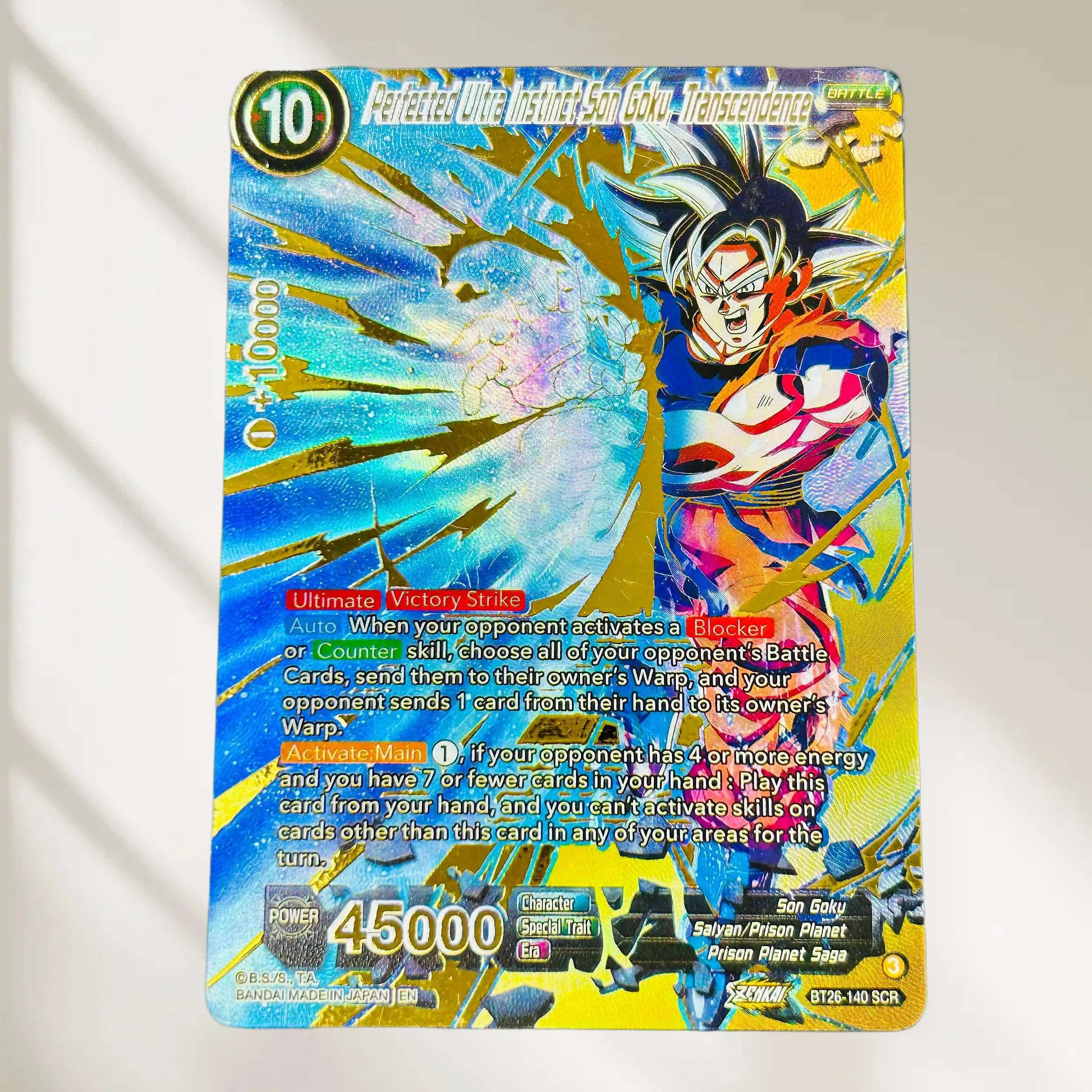 

DIY Dragon Ball Ultra Instinct Son Goku Transcendence BT26-140 SCR EN Gold Foil Texture Flash Card Classic Anime Collectible TCG