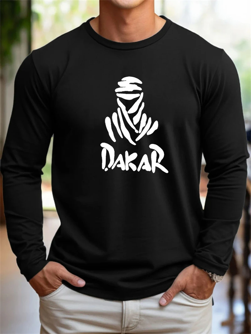 Simple DAKAR Letter Long Sleeve T Shirts For Men Fashion Spring Autumn Nation Emblem 3D Printed T-shirts Casual Oversized Tees