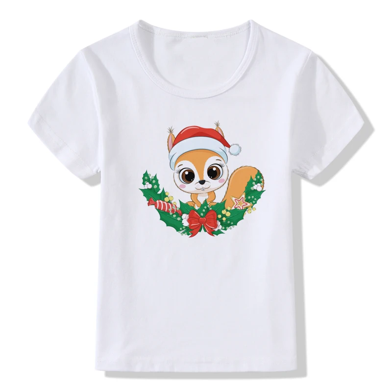 Children's Christmas T-shirt New Cartoon Animal Penguin Sika Deer Print T-shirt Short Sleeve Shirt Kids Clothes