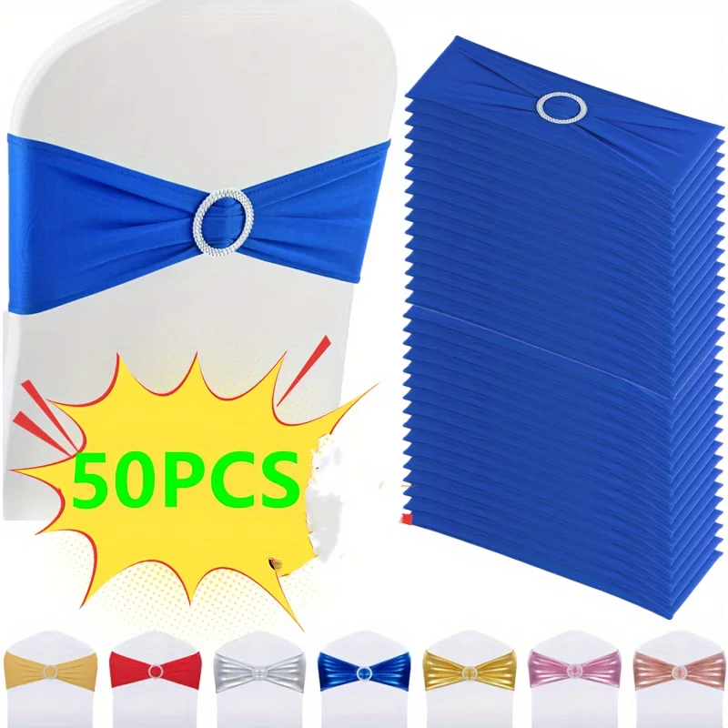 50PCS Reusable Elastic Chair Bands Adjustable Knot Decor Durable Seat Accessories for Wedding Home Hotel Banquet and Party Use