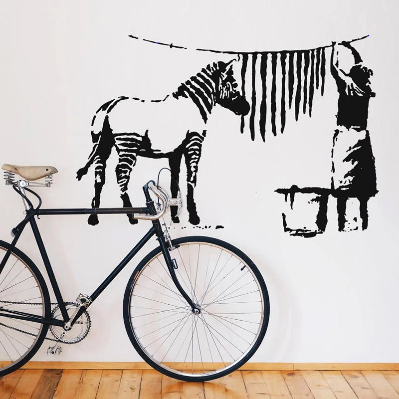 Banksy Wall Decal ZEBRA STRIPES LAUNDRY Street Art Sticker, Urban Wall Art, Vinyl Art Waterproof Murals 2141