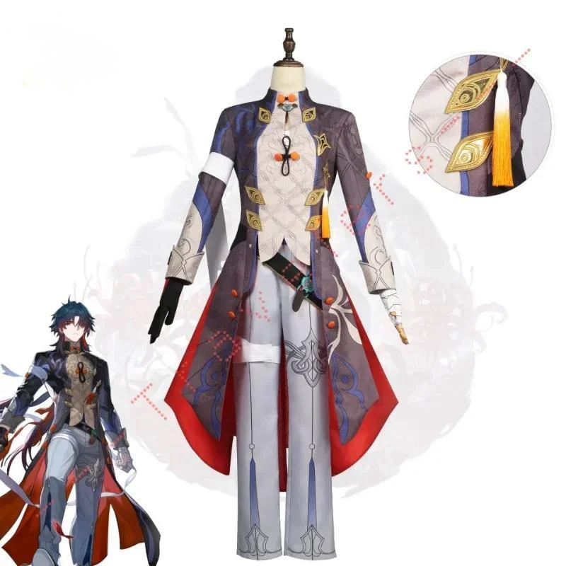 Honkai Star Rail Blade disfraz de Cosplay, juego de peluca, pendientes de uniforme, cazadores Stellaron, Astral Express, accesorios de fiesta de Halloween para hombres