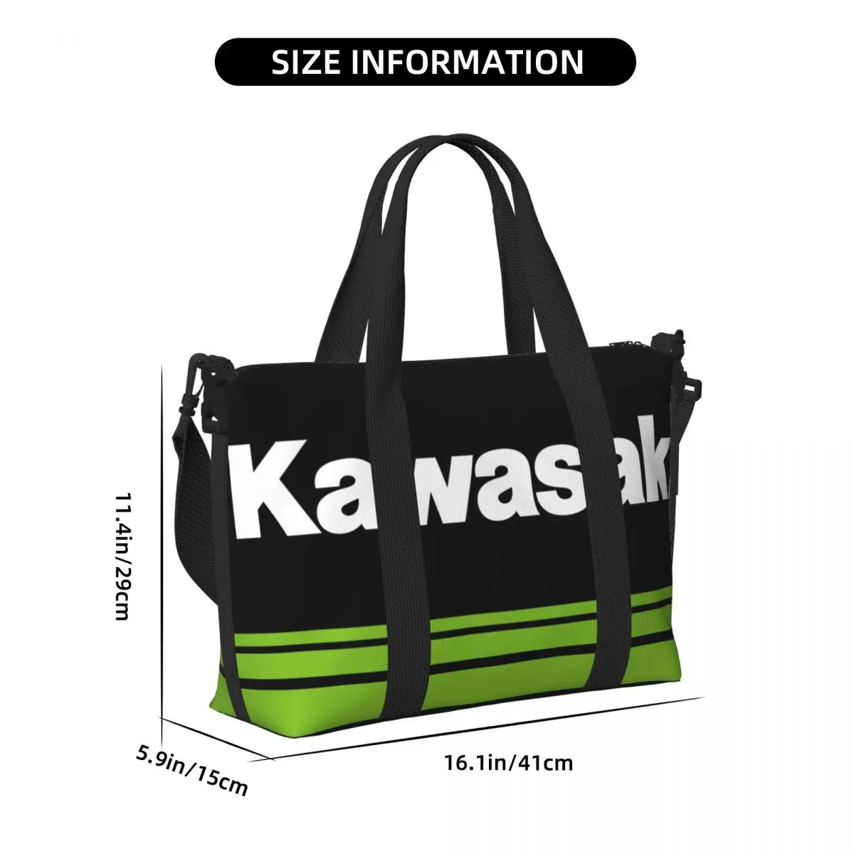 Sac fourre-tout de course de sport de moto Kawasakis personnalisé pour femmes, sacs de plage de grande capacité, sacs de voyage de gym