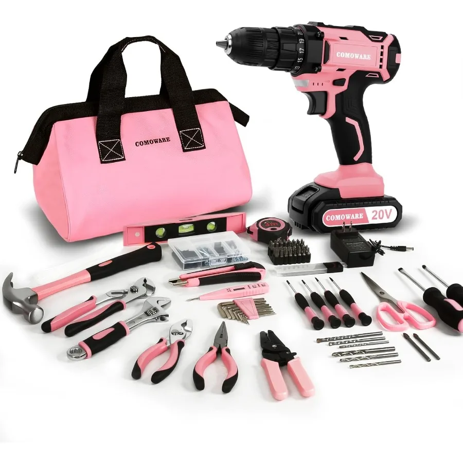 

Pink 20V Cordless Drill Set 171Pcs with Drill Driver Pink Storage Bag Ideal for Home Office Garden DIY Projects Complete Repair