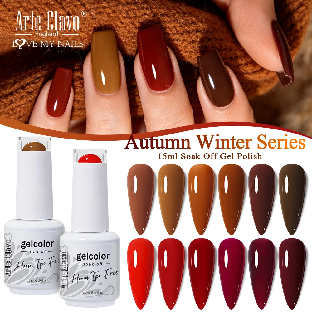 Arte Clavo Gel Nail Polish Hema Tpo Free 15ml Autumn Winter Red Brown Base Top UV Soak Off Gel Nail Art Manicure DIY Salon Gel
