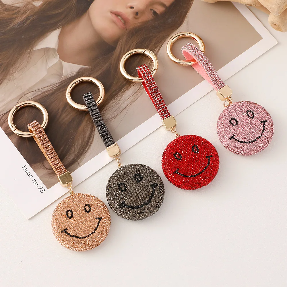 Korean Version of Cute Rhinestone Smile Keychains Happy Personality Car Keyrings Women Bag Charm Pendant Fashion Key Chain Rings