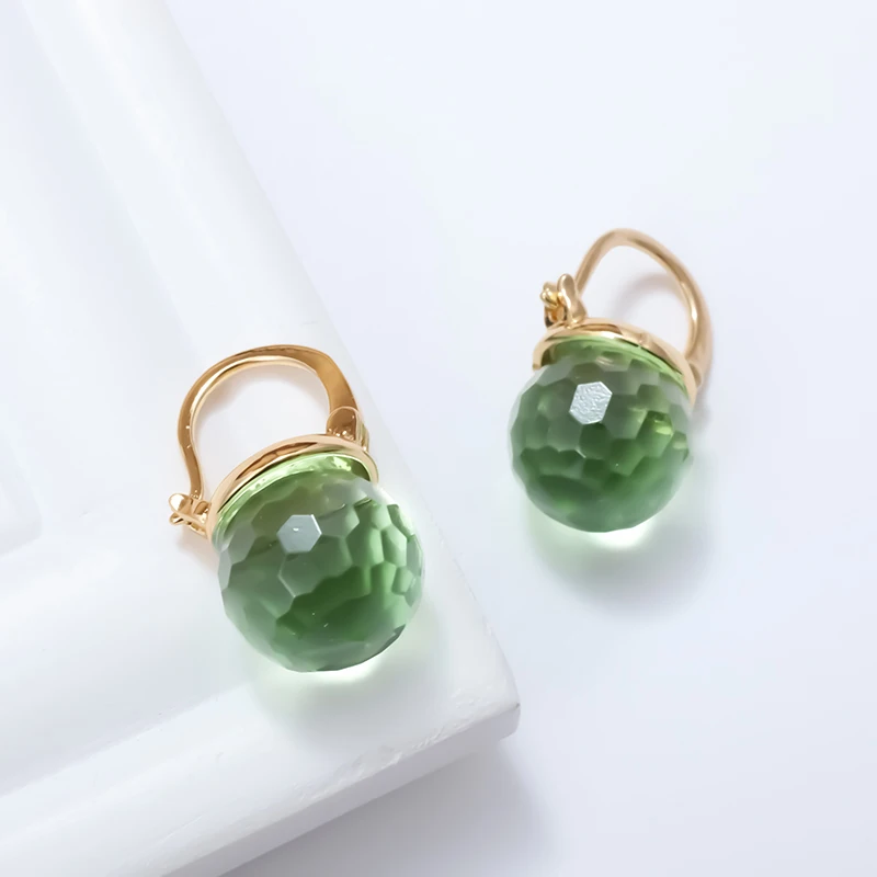 Charm Elegant Green Transparent Ball Pendant Earrings Women Banquet Wedding Dating Jewelry Girlfriend Gifts