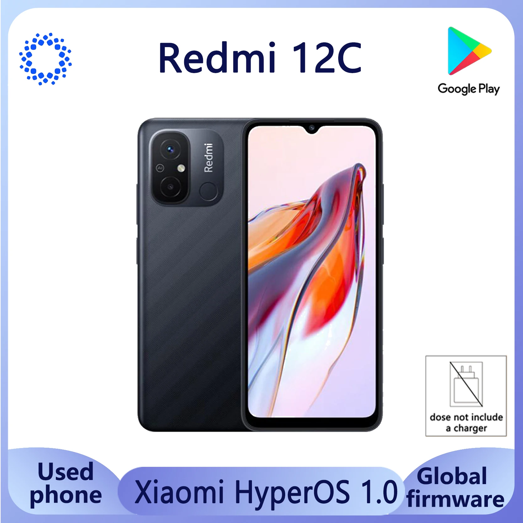 Xiaomi Redmi 12C SmartPhone HyperOS 1.0 6.71” display MTK Helio G85 5000mAh battery 50MP+5MP Camera used phone no charger