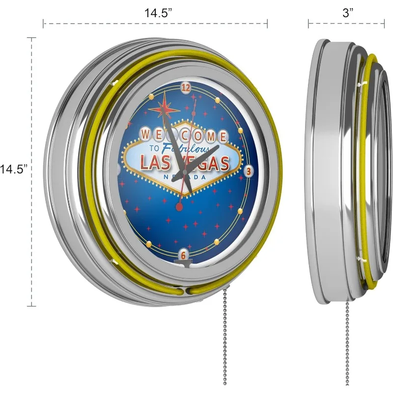 Neonuhr Retro Las Vegas fabelhafte Las Vegas analoge Wanduhr mit Zug kette für Küche, Garage, Spielzimmer