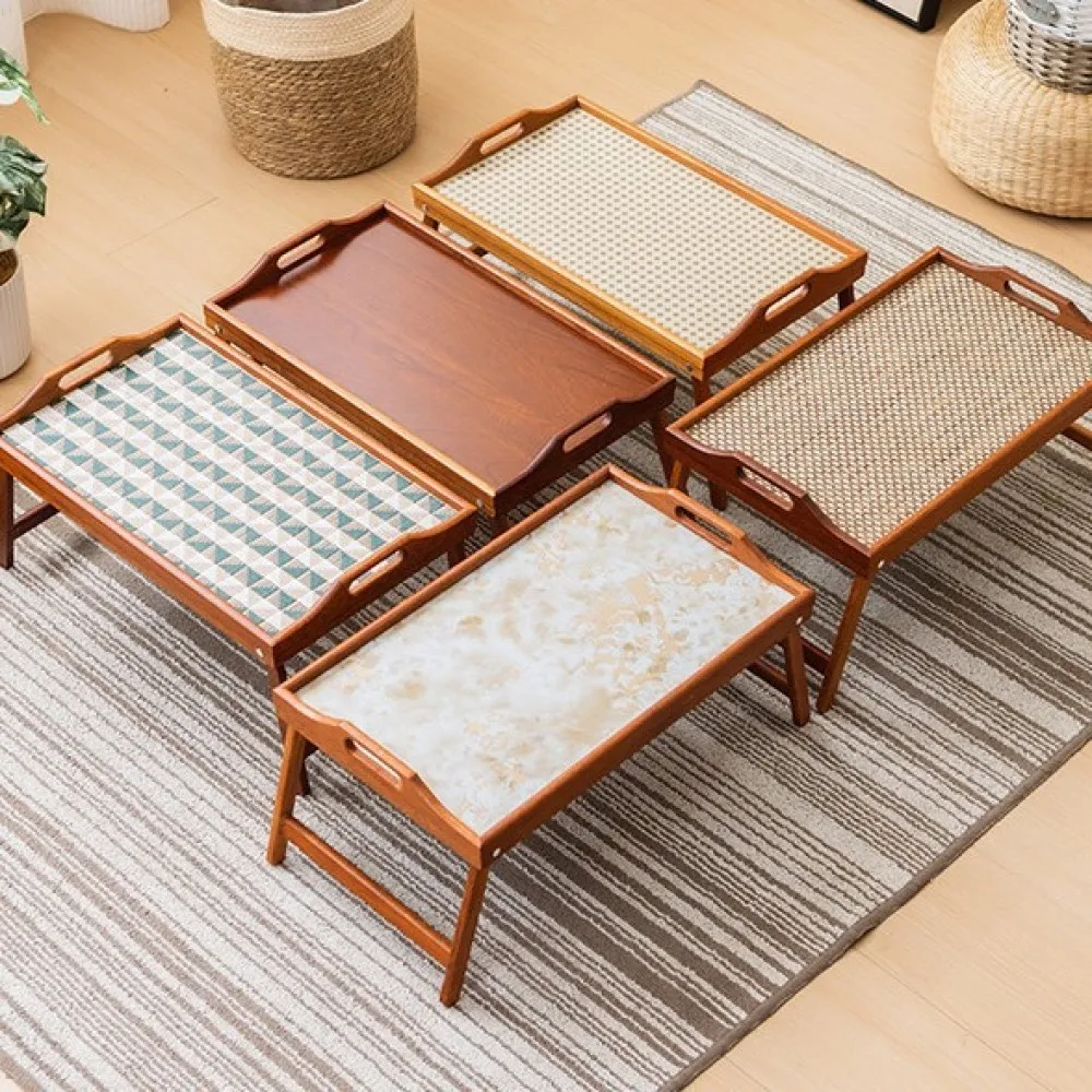 Portable Bamboo Folding Table Bed Tray Laptop Desk Stand Modern Wood Breakfast Serving Desk For Dorm Room Home Work
