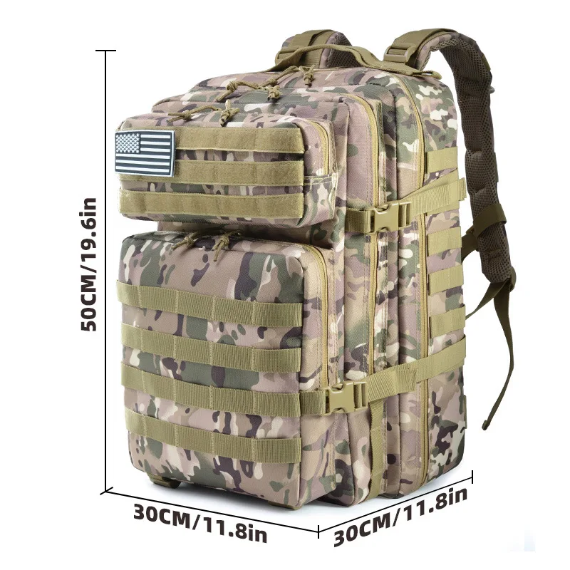 50L 1000D Nylon Waterproof Tactical Military Backpack 3 Day Assault Pack Molle Bag Outdoor Hiking Climbing Camping Army Rucksack