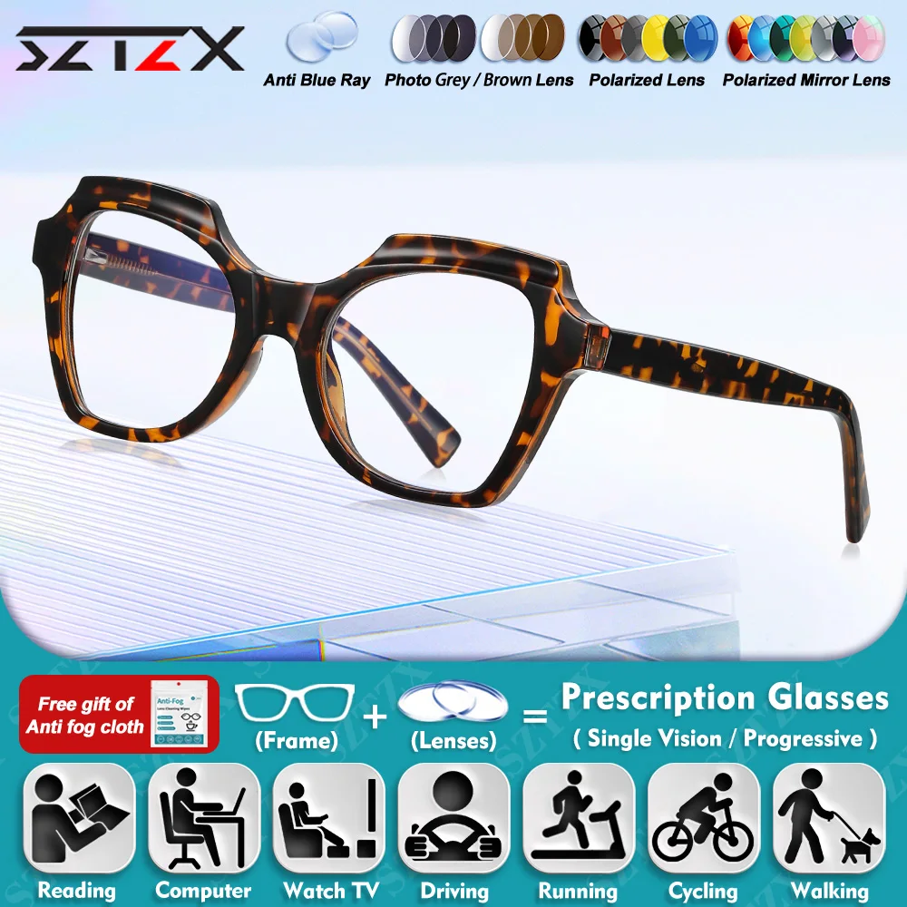 

SZTZX New Fashion Polygonal Frame Myopia Reading Office Glasses Women Small Frame Anti Blue Ray Multifocal Prescription Eyeware