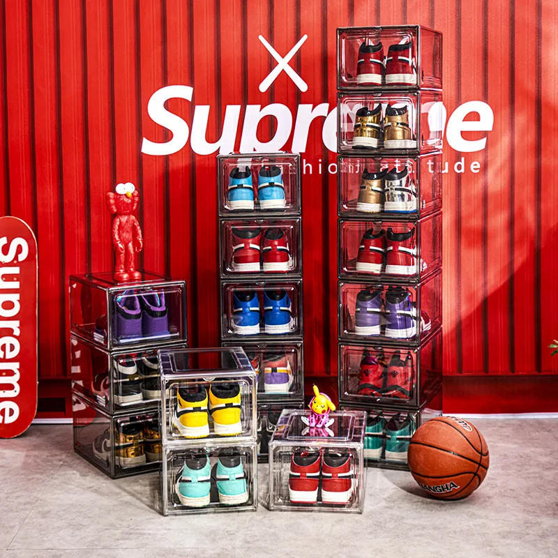 

Transparent Shoe box storage box Organizer Stackable Clear Plastic Sneaker Shoe Display Case Organizer Container for Closet
