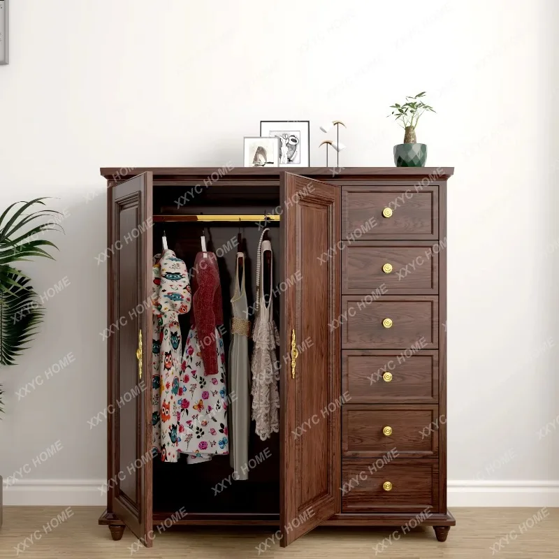 XX all-solid wood short wardrobe, simple storage in bedroom storage wardrobe