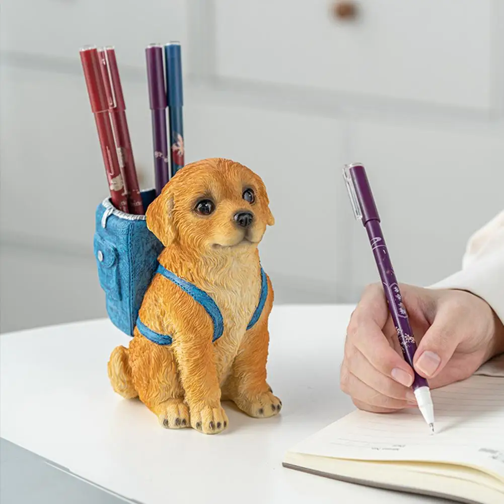 Golden Puppy Pen Holder Backpack Design Pen Container Golden Puppy Backpack Pen Holder Cute Desk Organizer Resin for Office