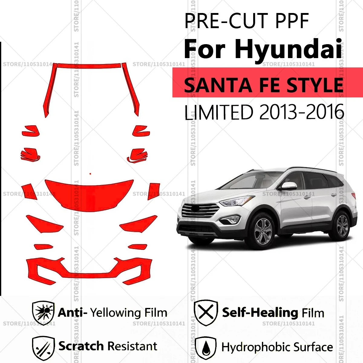 For Hyundai SANTA FE STYLE-LIMITED 2013-2016 Pre-Cut Paint Protection Film PPF Transparent Car Film Automotive PPF Front Kit